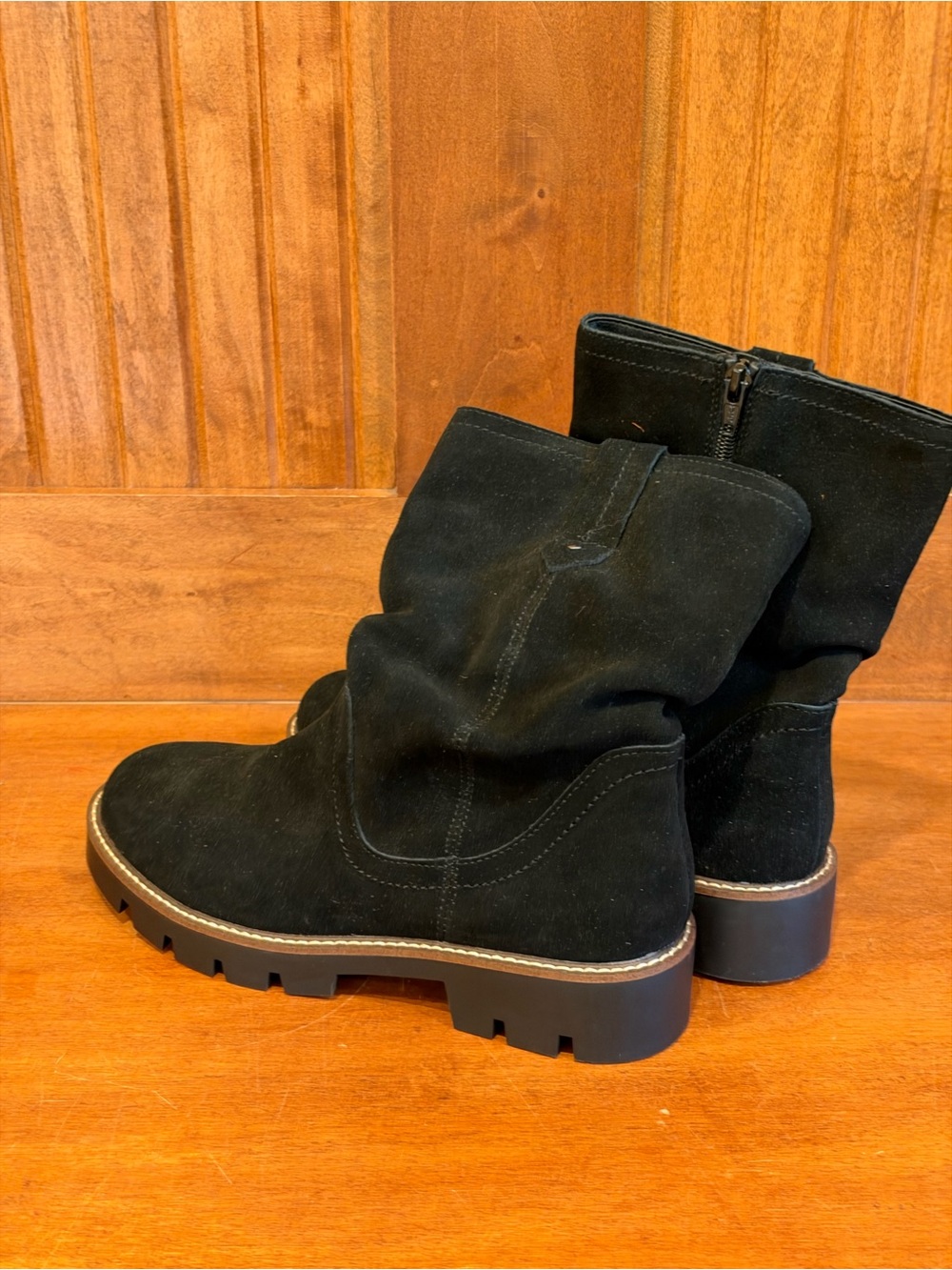 White Mountain Black Suede Lug-Sole Ankle Booties